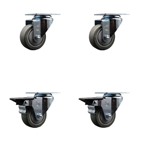 Service Caster 3'' Gray Poly Wheel Swivel Top Plate Caster Set with 2 Posi Brakes, 4PK SCC-20S314-PPUB-2-PLB-2